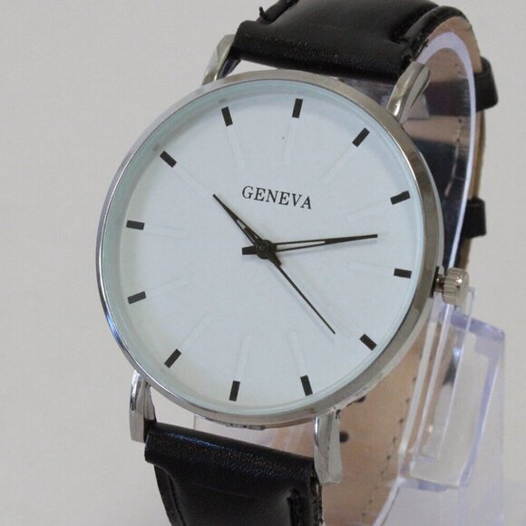 Geneva Other - Men's Minimalist Fashion Watch Silver Case White Dial Black Strap 40mm